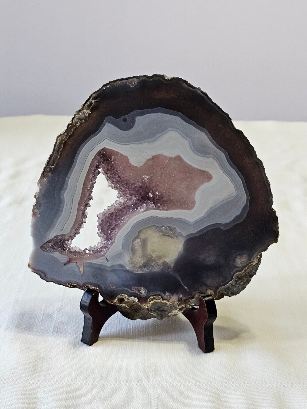 Polished Agate Geode Slice with Amethyst And Calcite